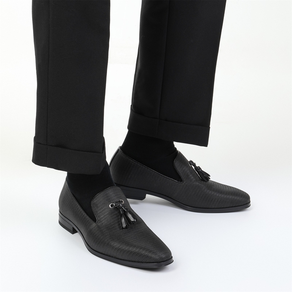 Men's Microfiber Tassle Dress Loafers - BLACK - 6